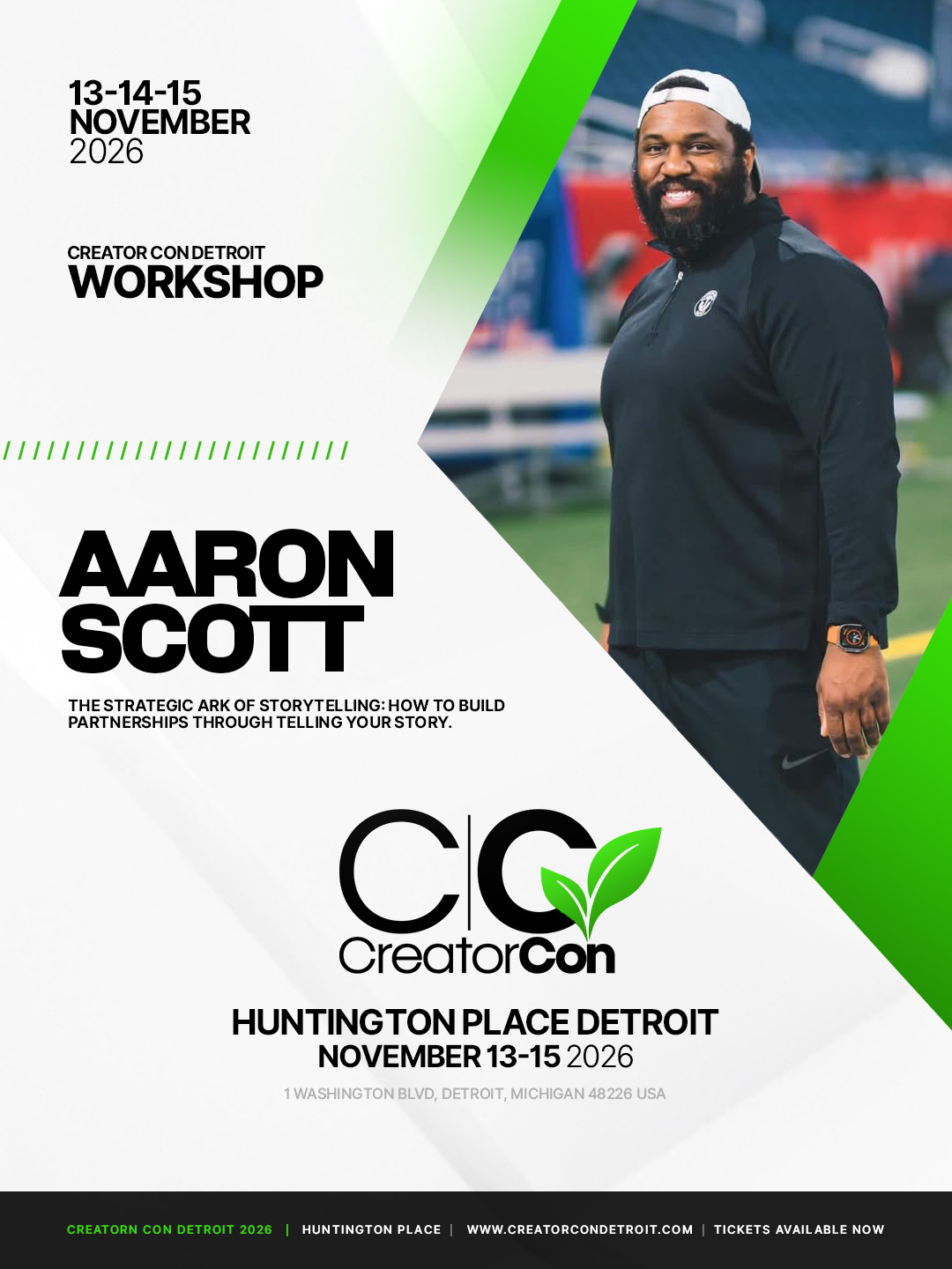 Creator Con workshop flyer for Aaron Scott
