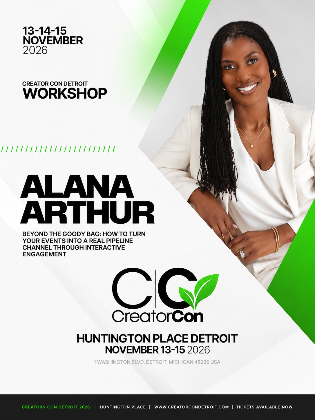 Creator Con workshop flyer for Alana Arthur