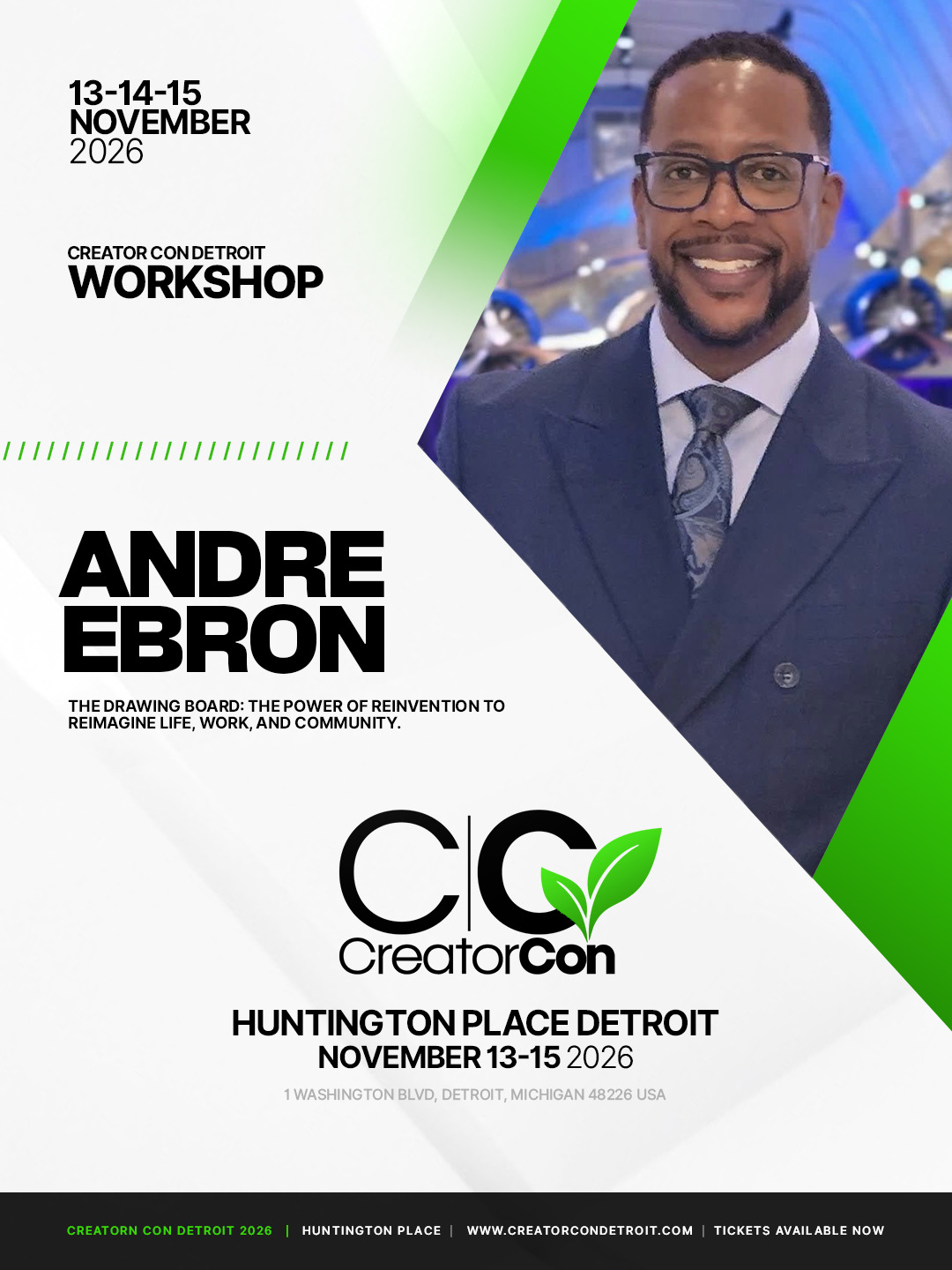 Creator Con workshop flyer for Andre Ebron
