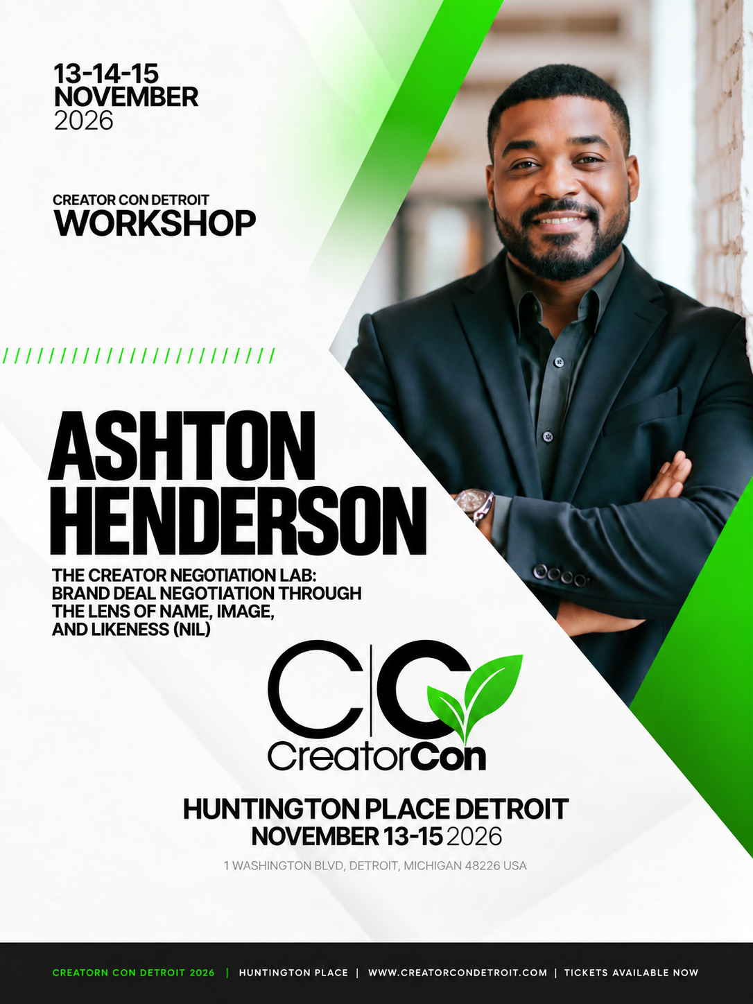Creator Con workshop flyer for Ashton Henderson