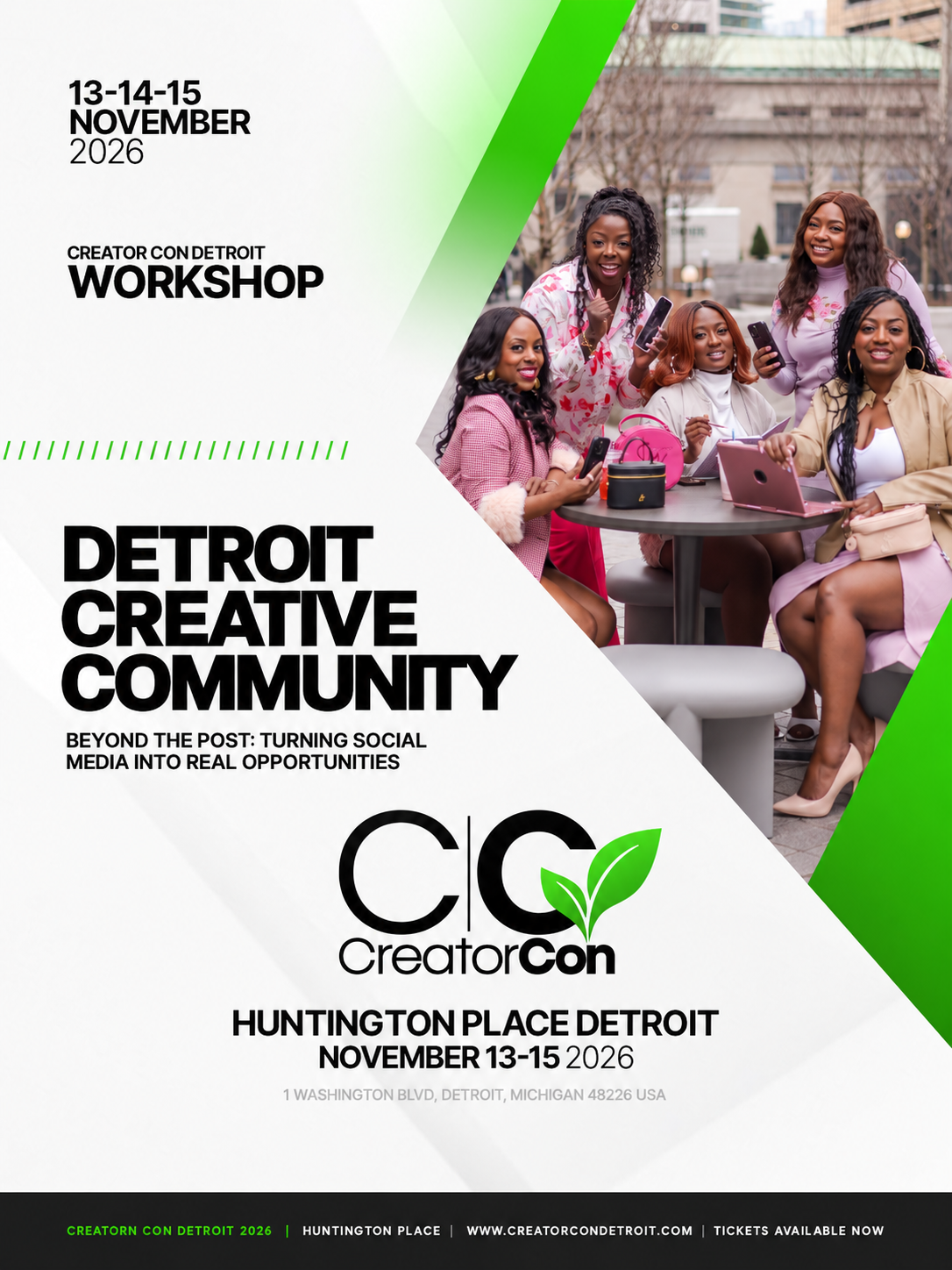 Creator Con workshop flyer for Detroit Creative Community