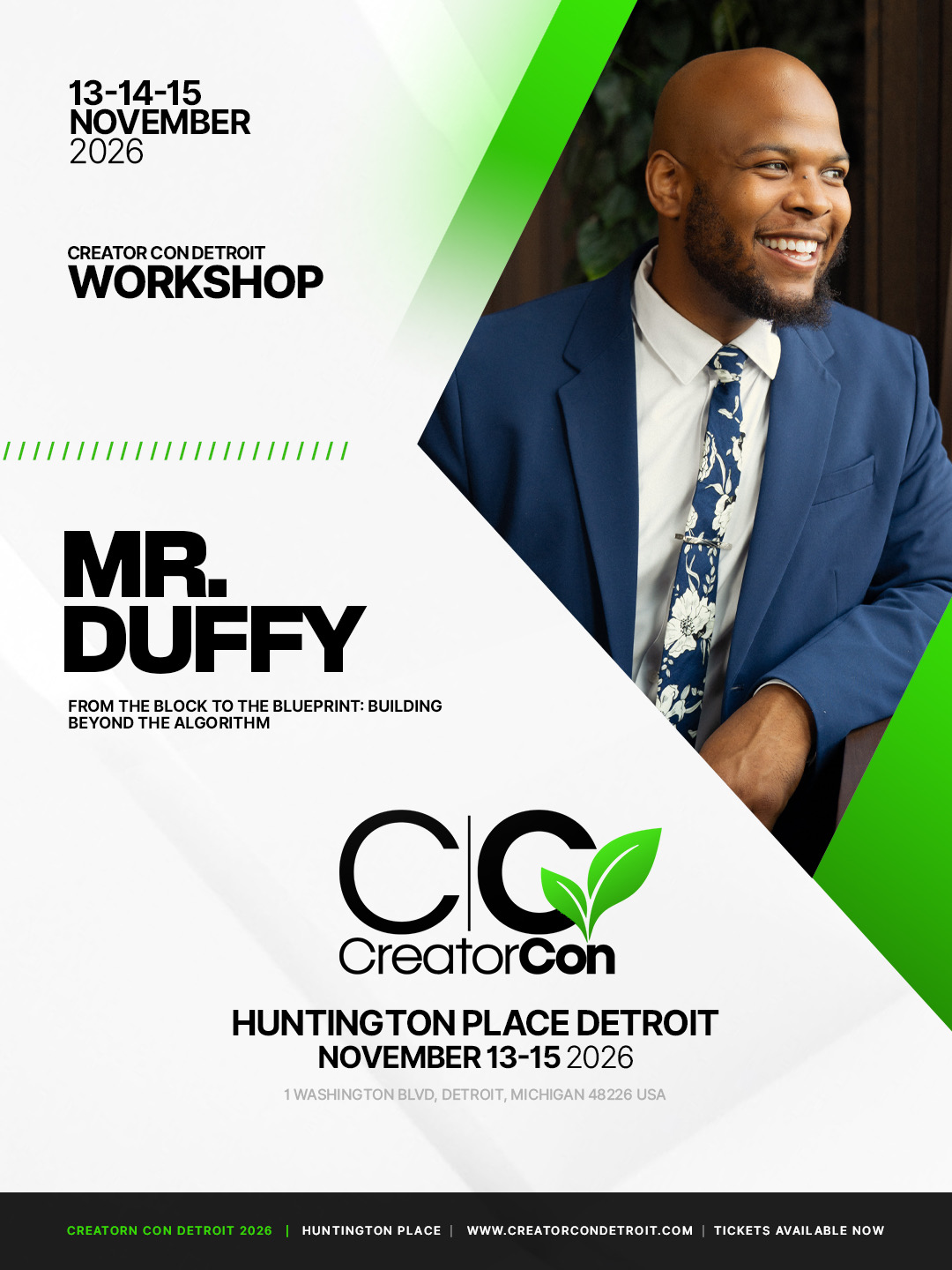 Creator Con workshop flyer for Mr. Duffy