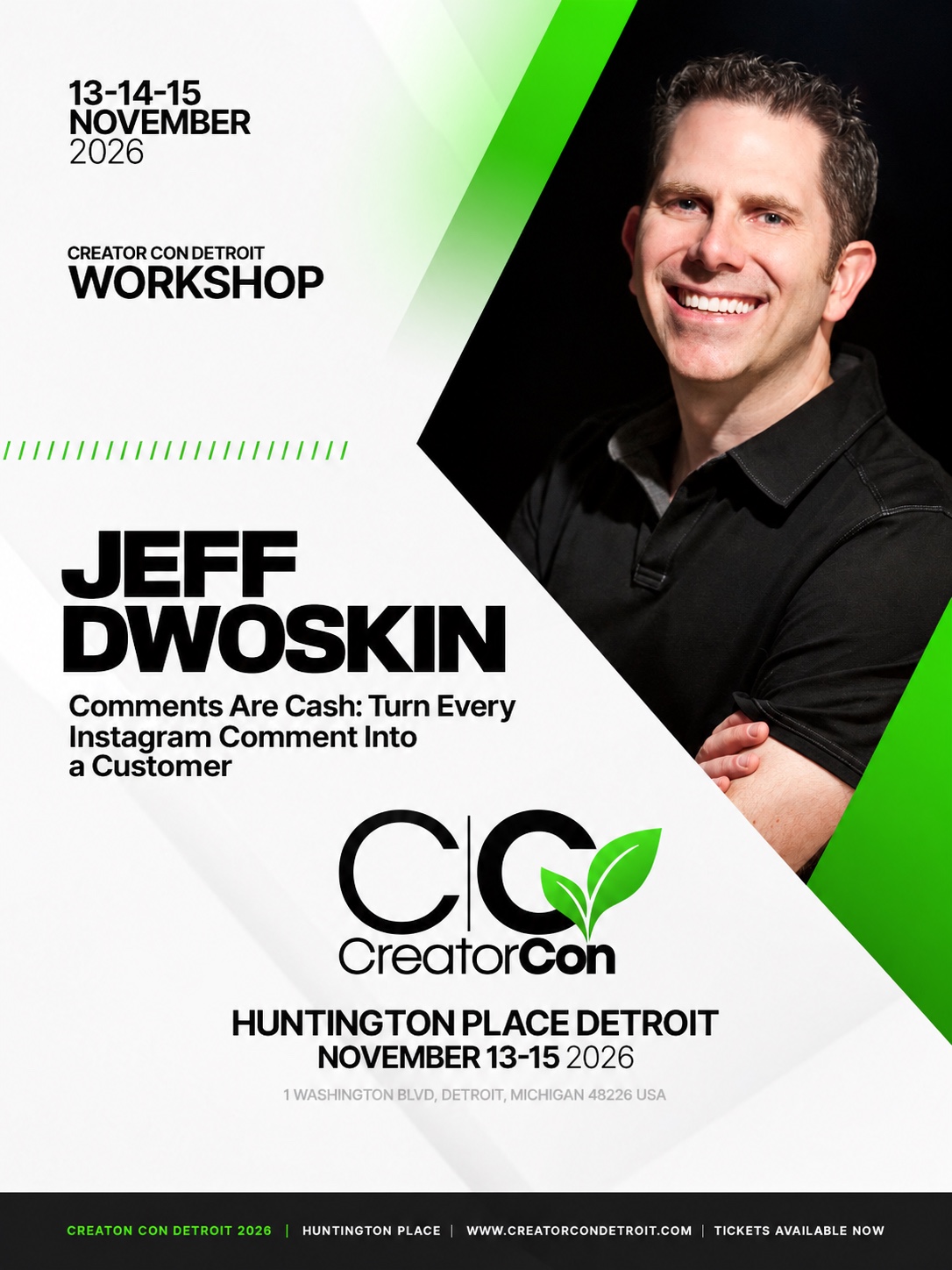 Creator Con workshop flyer for Jeff Dwoskin