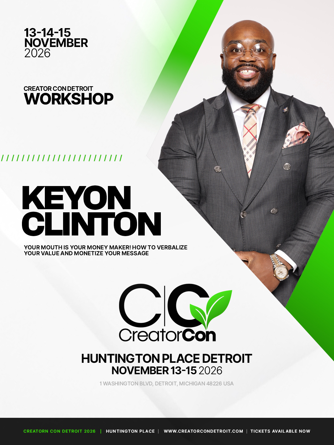 Creator Con workshop flyer for Keyon Clinton