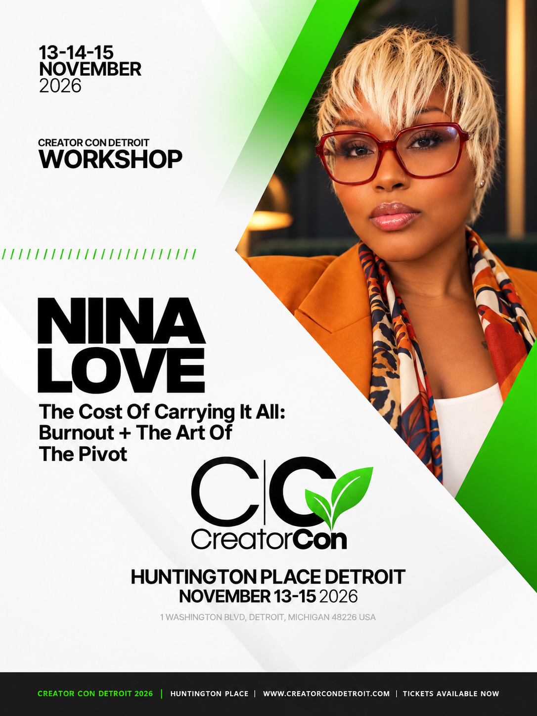 Creator Con workshop flyer for Nina Love