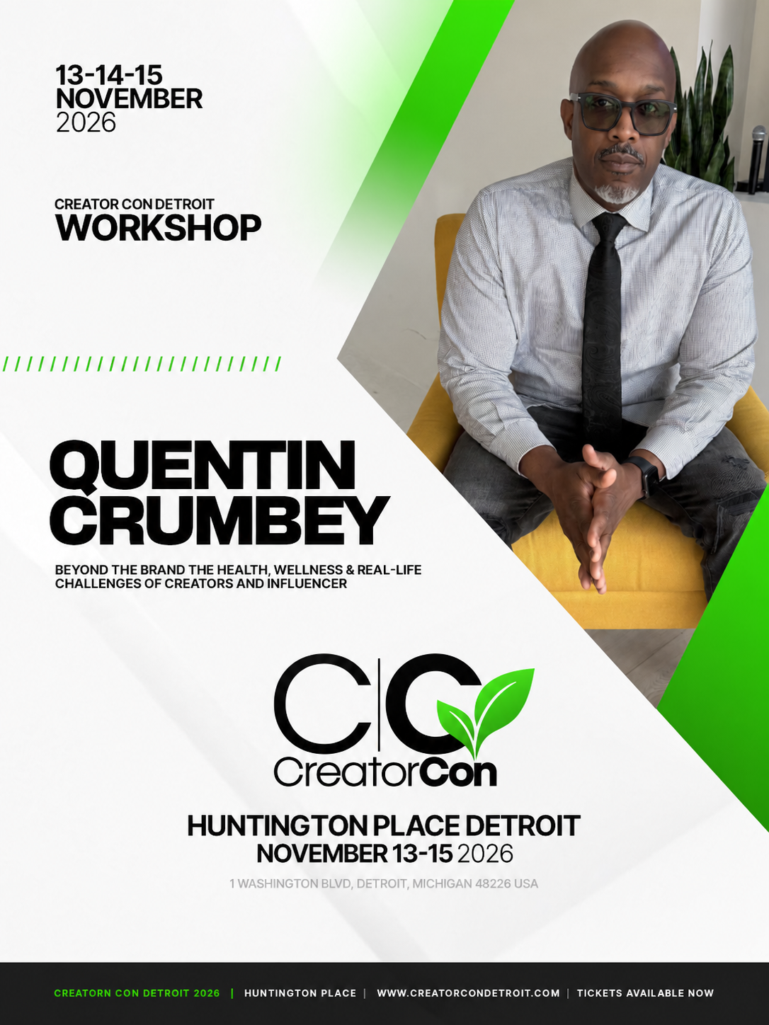 Creator Con workshop flyer for Quentin Crumbey